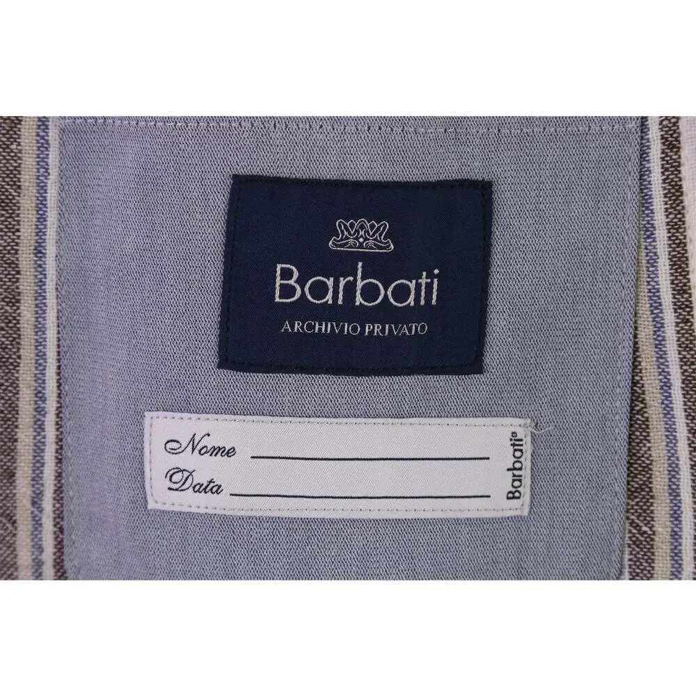 Barbati Blue Brown White Striped Patch Pocket Terry Cotton 2B Blazer Jacket 42R